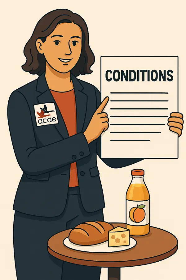 Femme affichant les conditions pour devenir membre ACAE